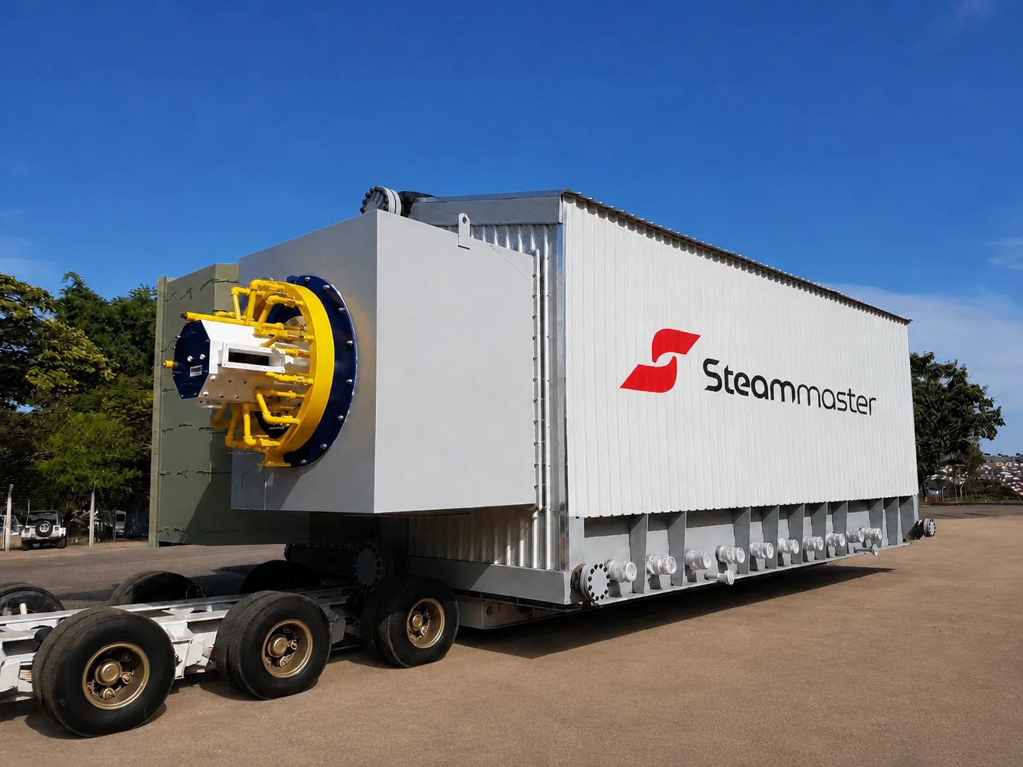 JPO water-tube boiler prepared for transport with burner front and Steammaster side panel